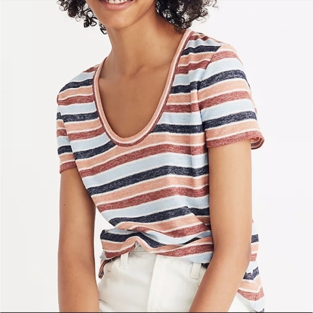 Madewell Alto Multicolor Stripe Scoop Tee | Small